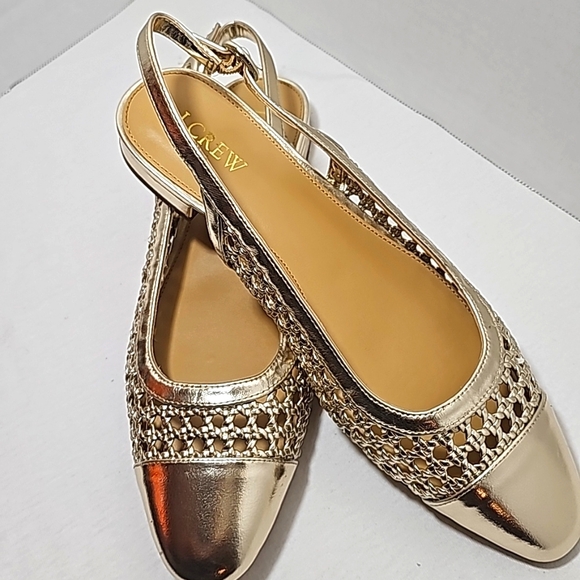 J. Crew Shoes - J. Crew Womens shoes sz 10.5 clor gold metalic Slingback slip-on flats cushion